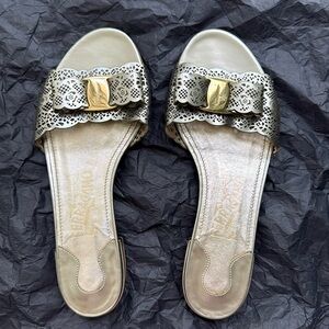 Silver Ferragamo Flat Sandals Size 36 / 5.5